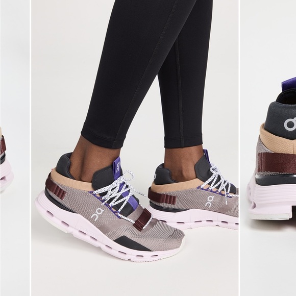 On Running Cloud Cloudnova Sneakers in Tan, Black & Purple Pink Accents - Picture 2 of 10